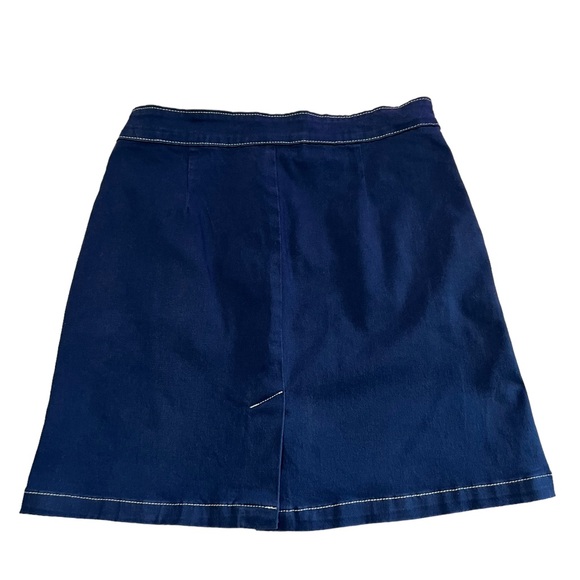 Modcloth navy blue button waist cotton/spandex mini skirt women's size 6 pockets - Picture 2 of 9